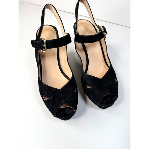 Stuart Weitzman Women’s 7.5 Narrow Suede Slingback Wedge Heeled Sandals Leather - Picture 3 of 5